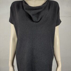 Minnie Rose black 100% Cashmere cowl neck short sleeve sweater womens Small